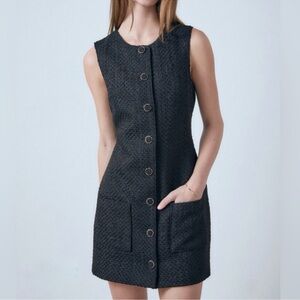 NWT Endless Rose Tweed Button-Front Patch Pocket Sleeveless Mini Dress